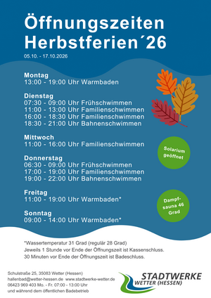 &Ouml;ffnungszeiten Herbstferien